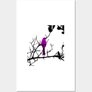 Purple bird on a black tree Posters and Art